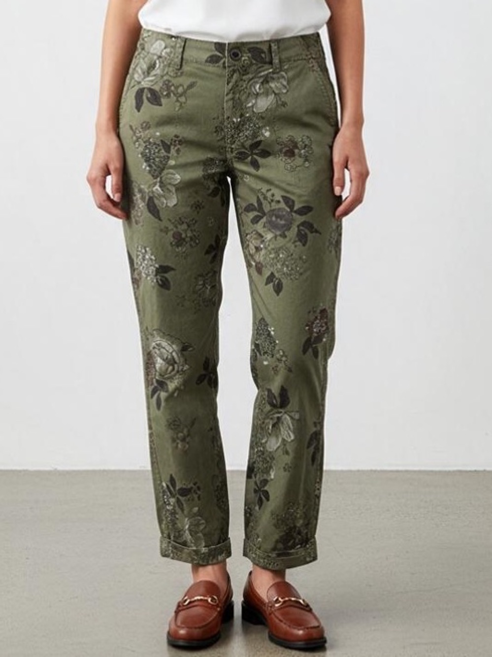Democracy Olive Floral Embroidered pants